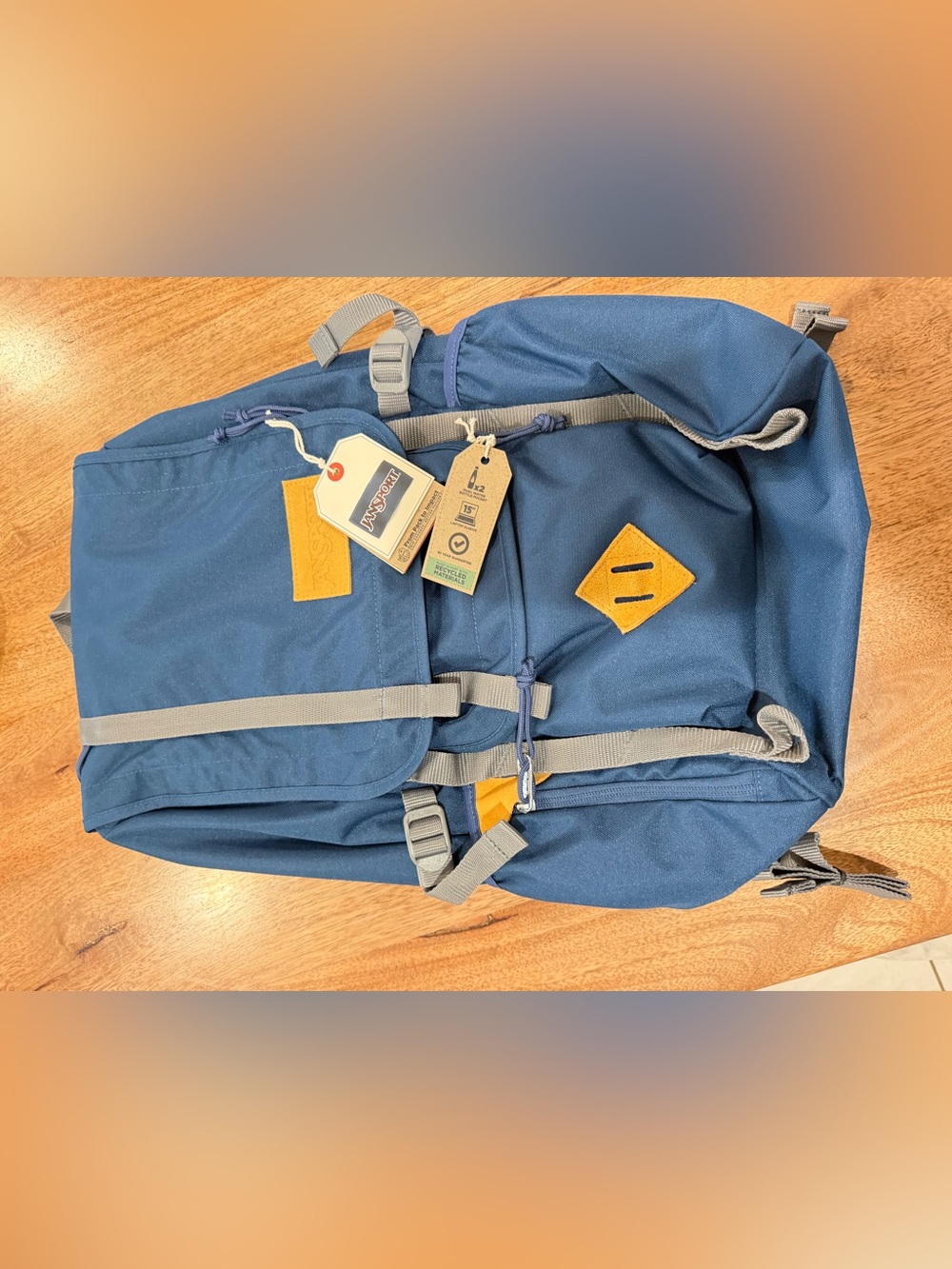 Jansport Blue Backpack with Tan Accents